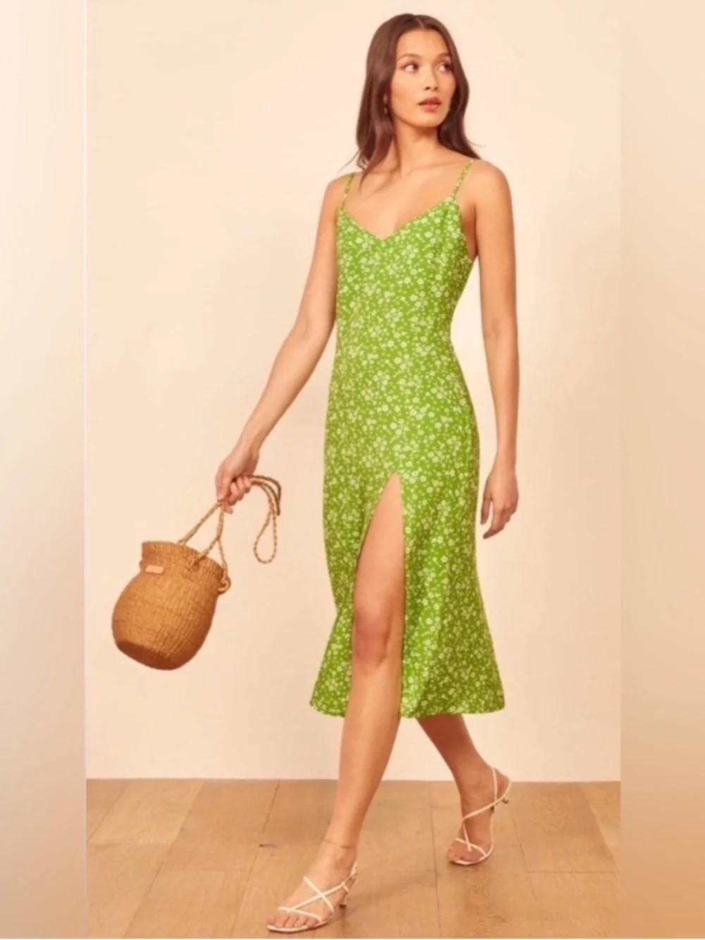 Reformation Crimini Midi Slip Dress Size 0 in Elle Light Green Sundress Casual